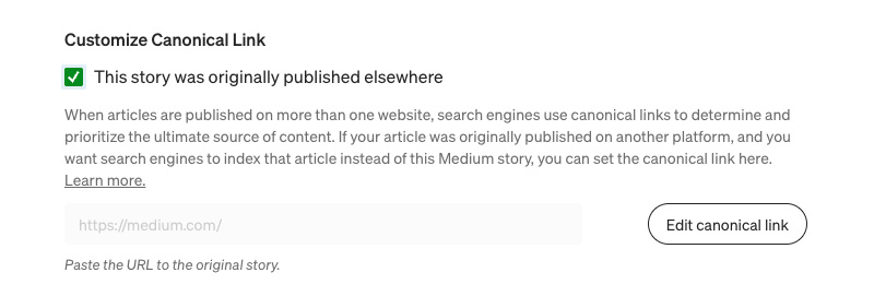 Set canonical links on Medium